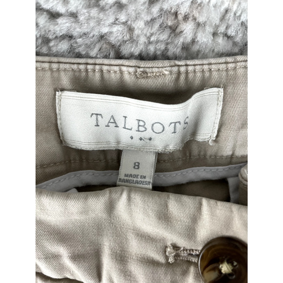 Talbots Size 8 Straight Leg Zipper Pocket Minimalist Pants Button Zip Beige - Picture 11 of 12
